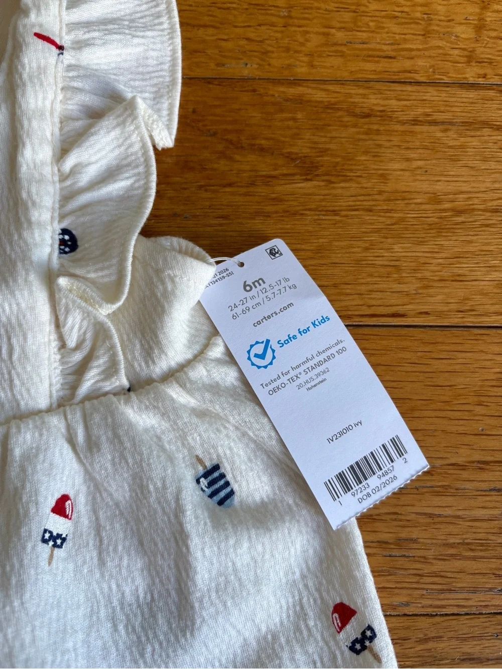 NWT Carter's Baby Girl 6 Months Cream Ruffle Tank & Bloomers Set with Red & Navy